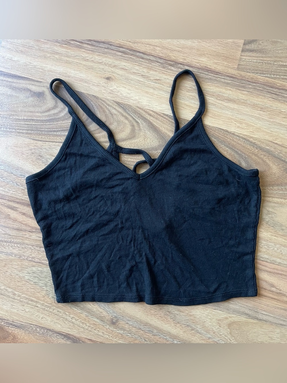 Bozzolo Black Ribbed Strappy Crop Top